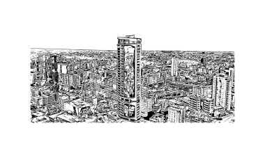Print Building view with landmark of Nicosia is the capital of Cyprus. Hand drawn sketch illustration in vector.