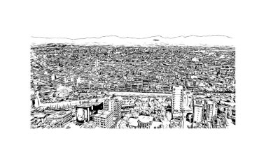 Print Building view with landmark of Nicosia is the capital of Cyprus. Hand drawn sketch illustration in vector.