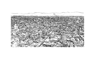 Print Building view with landmark of Nicosia is the capital of Cyprus. Hand drawn sketch illustration in vector.