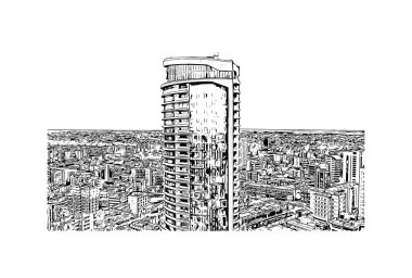 Print Building view with landmark of Nicosia is the capital of Cyprus. Hand drawn sketch illustration in vector.