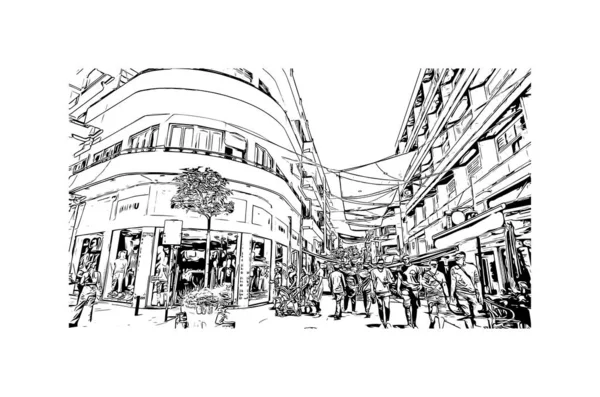 Print Building View Landmark Nicosia Capital Cyprus Hand Drawn Sketch — Wektor stockowy