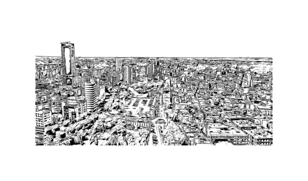 Print Building View Landmark Nicosia Capital Cyprus Hand Drawn Sketch — Vettoriale Stock