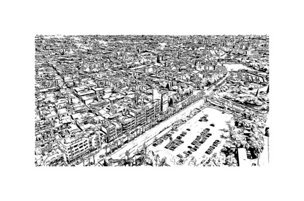 Print Building View Landmark Nicosia Capital Cyprus Hand Drawn Sketch — Vetor de Stock