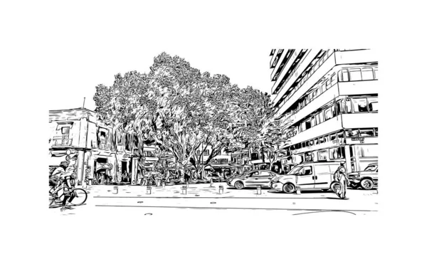 Print Building View Landmark Nicosia Capital Cyprus Hand Drawn Sketch — Vetor de Stock