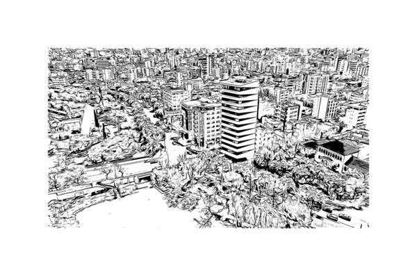 Print Building View Landmark Nicosia Capital Cyprus Hand Drawn Sketch — Stock Vector