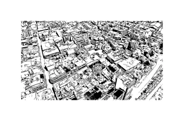 Print Building View Landmark Nicosia Capital Cyprus Hand Drawn Sketch — Stock vektor