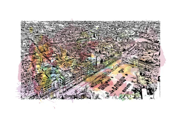 Print Building View Landmark Nicosia Capital Cyprus Watercolor Splash Hand — Wektor stockowy