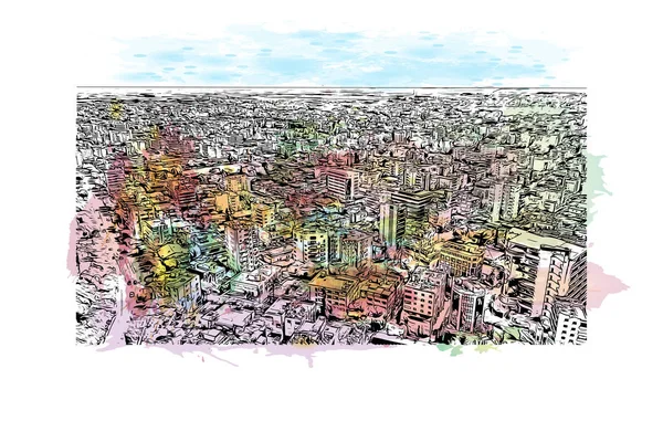 Print Building View Landmark Nicosia Capital Cyprus Watercolor Splash Hand — 图库矢量图片