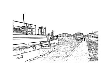 Print Building view with landmark of Nijmegen is the municipality in Netherlands. Hand drawn sketch illustration in vector