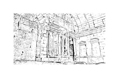 Print Building view with landmark of Nimes is the commune in France. Hand drawn sketch illustration in vector.