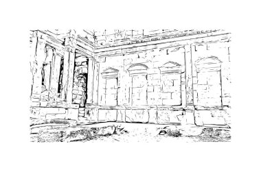 Print Building view with landmark of Nimes is the commune in France. Hand drawn sketch illustration in vector.
