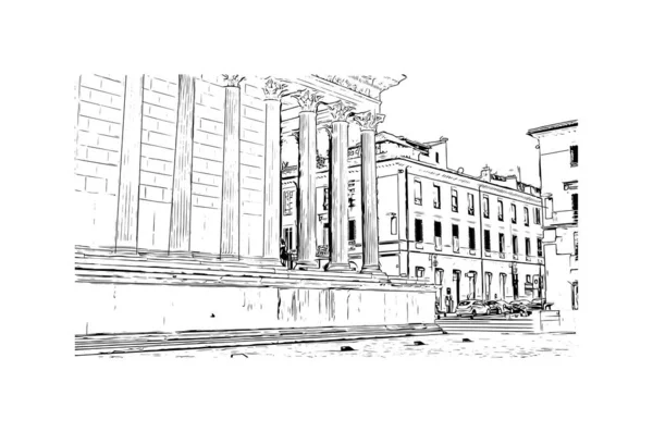 Print Building View Landmark Nimes Commune France Hand Drawn Sketch — Stock vektor