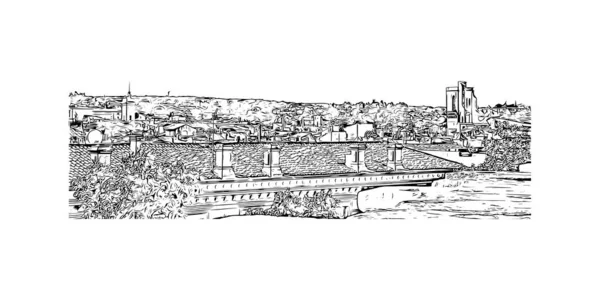 Print Building View Landmark Nimes Commune France Hand Drawn Sketch — Wektor stockowy