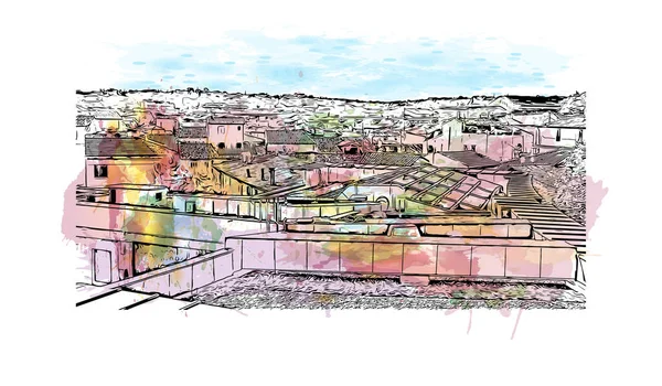 Print Building View Landmark Nimes Commune France Watercolor Splash Hand — Stock Vector