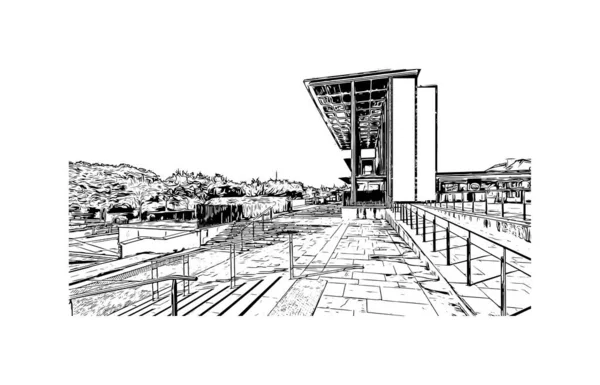 Print Building View Landmark Niort Commune France Hand Drawn Sketch — Image vectorielle