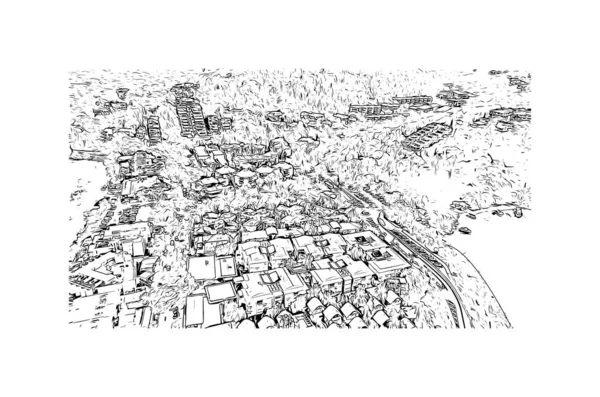 Print Building View Landmark Noosa Heads Town Australia Hand Drawn — Image vectorielle