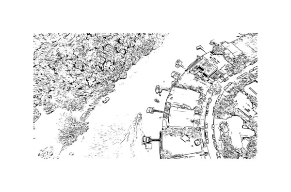 Print Building View Landmark Noosa Heads Town Australia Hand Drawn — Image vectorielle