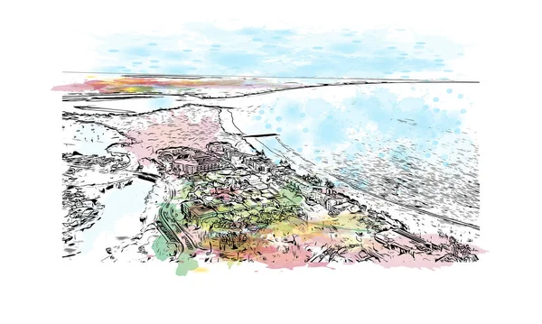 Print Building View Landmark Noosa Heads Town Australia Watercolor Splash — Archivo Imágenes Vectoriales