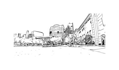 Print Building view with landmark of Norfolk is the city in Virginia. Hand drawn sketch illustration in vector.