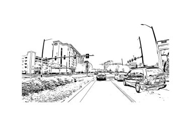 Print Building view with landmark of Norfolk is the city in Virginia. Hand drawn sketch illustration in vector.