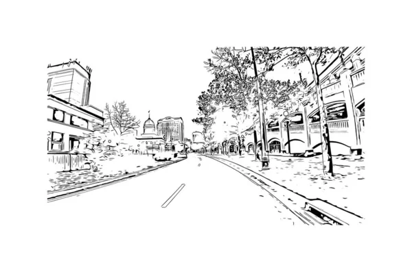 Print Building View Landmark Norfolk City Virginia Hand Drawn Sketch — Stok Vektör