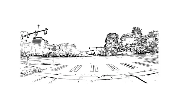 Print Building View Landmark Norfolk City Virginia Hand Drawn Sketch — Image vectorielle