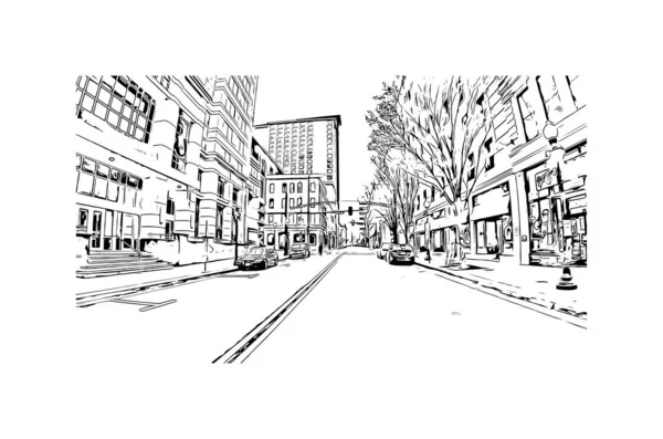 Print Building View Landmark Norfolk City Virginia Hand Drawn Sketch — Image vectorielle