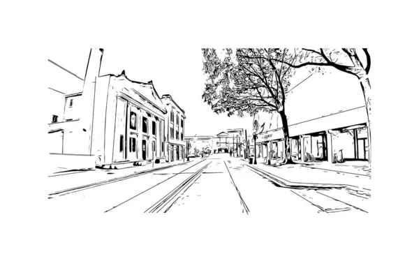 Print Building View Landmark Norfolk City Virginia Hand Drawn Sketch — Stok Vektör