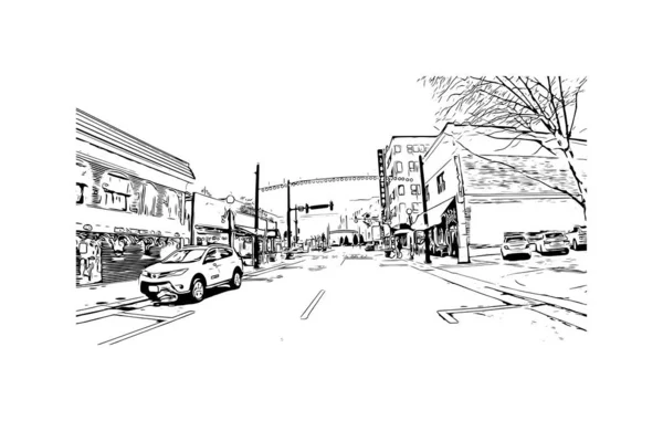 Print Building View Landmark Norfolk City Virginia Hand Drawn Sketch — Wektor stockowy