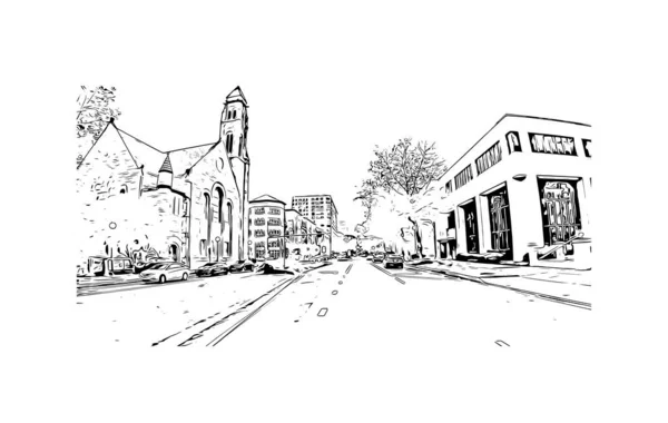 Print Building View Landmark Norfolk City Virginia Hand Drawn Sketch — Stockový vektor