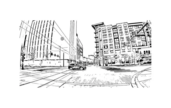 Print Building View Landmark Norfolk City Virginia Hand Drawn Sketch — Stockvektor