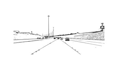 Print Building view with landmark of North Las Vegas is the city in Nevada. Hand drawn sketch illustration in vector.