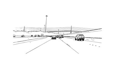 Print Building view with landmark of North Las Vegas is the city in Nevada. Hand drawn sketch illustration in vector.