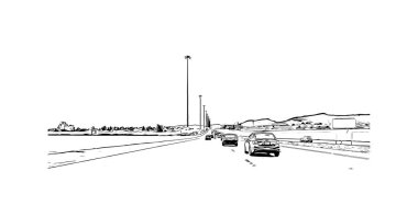 Print Building view with landmark of North Las Vegas is the city in Nevada. Hand drawn sketch illustration in vector.