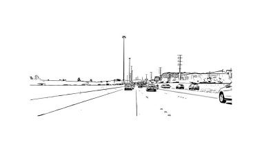 Print Building view with landmark of North Las Vegas is the city in Nevada. Hand drawn sketch illustration in vector.