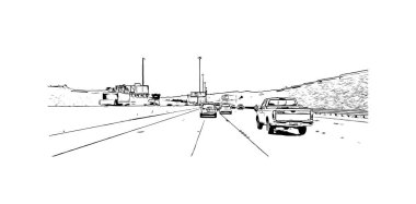 Print Building view with landmark of North Las Vegas is the city in Nevada. Hand drawn sketch illustration in vector.
