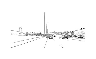 Print Building view with landmark of North Las Vegas is the city in Nevada. Hand drawn sketch illustration in vector.