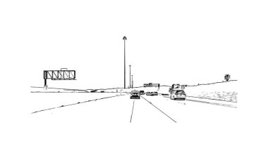 Print Building view with landmark of North Las Vegas is the city in Nevada. Hand drawn sketch illustration in vector.