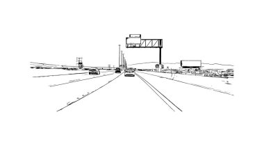 Print Building view with landmark of North Las Vegas is the city in Nevada. Hand drawn sketch illustration in vector.