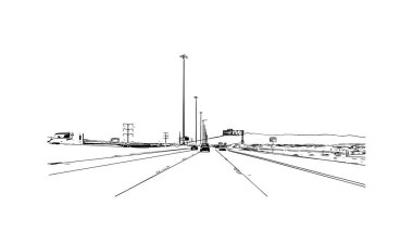 Print Building view with landmark of North Las Vegas is the city in Nevada. Hand drawn sketch illustration in vector.