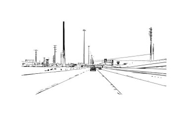Print Building view with landmark of North Las Vegas is the city in Nevada. Hand drawn sketch illustration in vector.