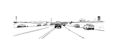 Print Building view with landmark of North Las Vegas is the city in Nevada. Hand drawn sketch illustration in vector.