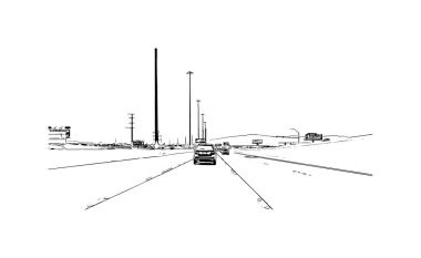 Print Building view with landmark of North Las Vegas is the city in Nevada. Hand drawn sketch illustration in vector.