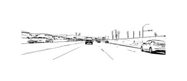 Print Building view with landmark of North Las Vegas is the city in Nevada. Hand drawn sketch illustration in vector.