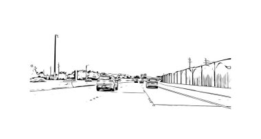 Print Building view with landmark of North Las Vegas is the city in Nevada. Hand drawn sketch illustration in vector.