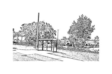 Print Building view with landmark of North Port is the city in Florida. Hand Drawn sketch illustration in vector.