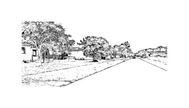 Print Building view with landmark of North Port is the city in Florida. Hand Drawn sketch illustration in vector.