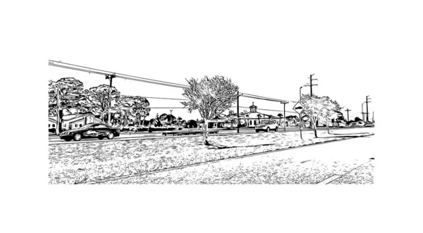 Print Building View Landmark North Port City Florida Hand Drawn — Wektor stockowy