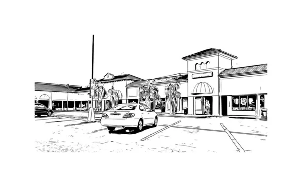 Print Building View Landmark North Port City Florida Hand Drawn — ストックベクタ