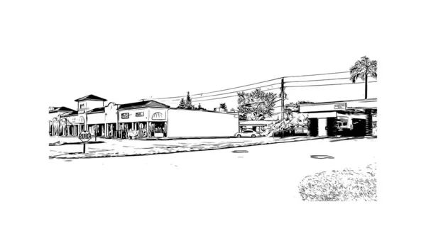 Print Building View Landmark North Port City Florida Hand Drawn — Stock Vector
